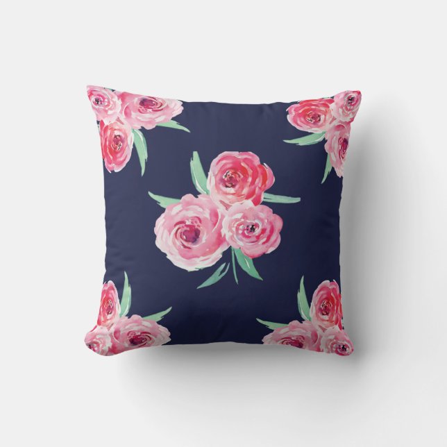Almohada floral azul rosa y marina (Anverso)