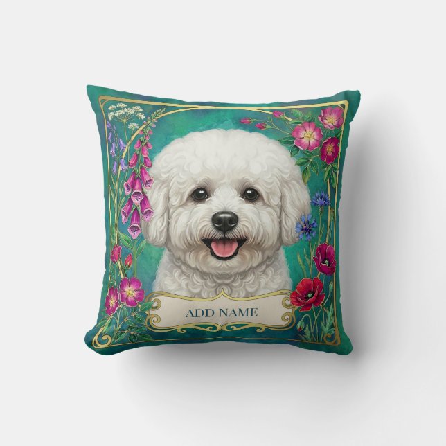 Almohada floral azul turquesa personalizada de Bic (Anverso)