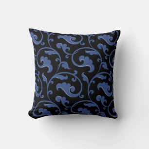 Almohada floral azul y negra elegante elegante