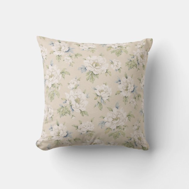 Almohada floral beige del vintage (Anverso)