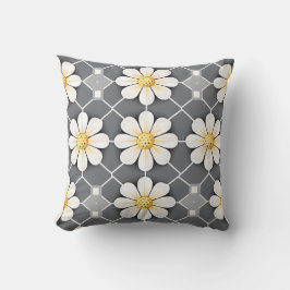almohada floral blanca con centro amarillo