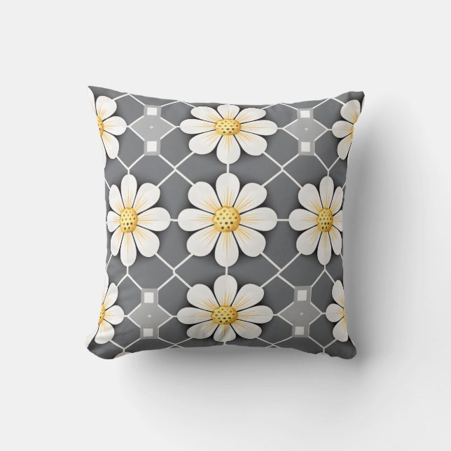 almohada floral blanca con centro amarillo (Anverso)