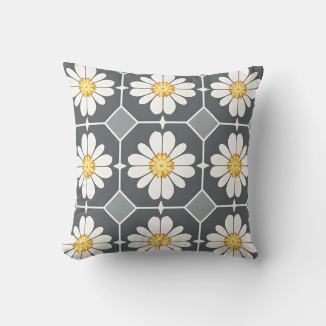 almohada floral blanca con centro amarillo (Anverso)