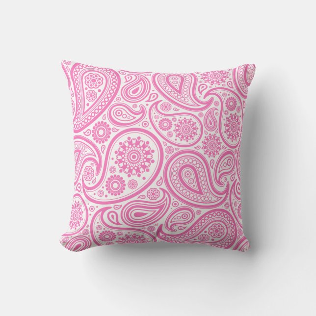 Almohada floral blanca rosada de Paisley (Anverso)