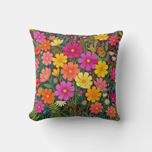 Almohada floral boho - Diseño de jardín de cosmos