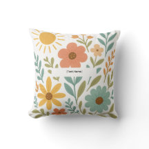 Almohada Floral Boho Sol | Agregar Texto/Nombre