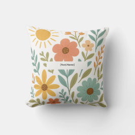 Almohada Floral Boho Sol | Agregar Texto/Nombre