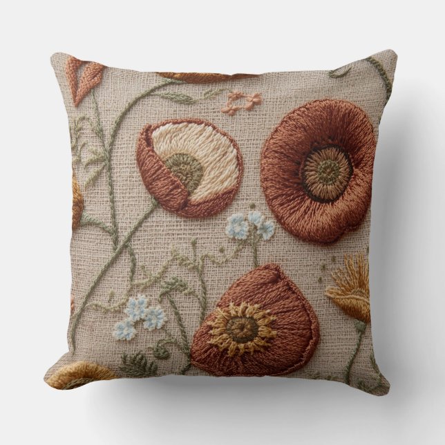Almohada Floral Bordada Rústica – Diseño Bloom (Anverso)