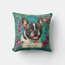 Almohada Floral Botánica de Bulldog Francés
