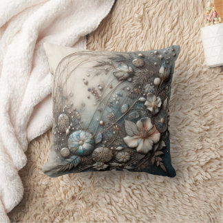 Almohada floral botánica escultural en 3D crema az