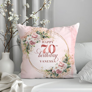 Almohada floral brillante rosa polvoriento 70 cump