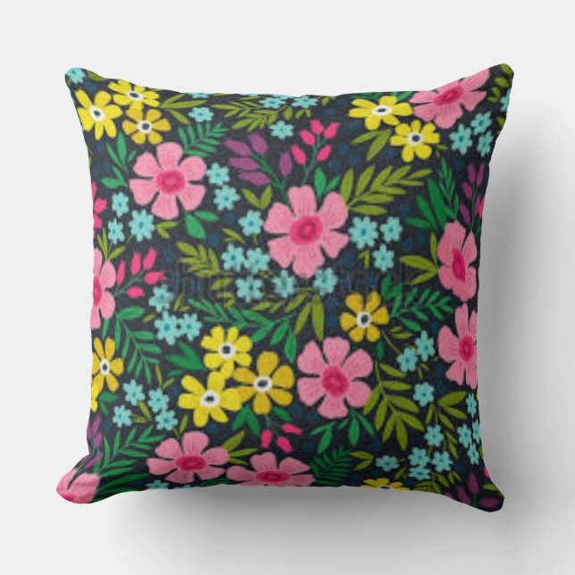 Almohada floral | Cojín de flores coloridas (Anverso)