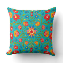 Almohada floral de arte popular