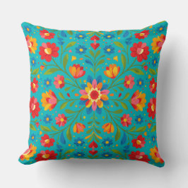 Almohada floral de arte popular