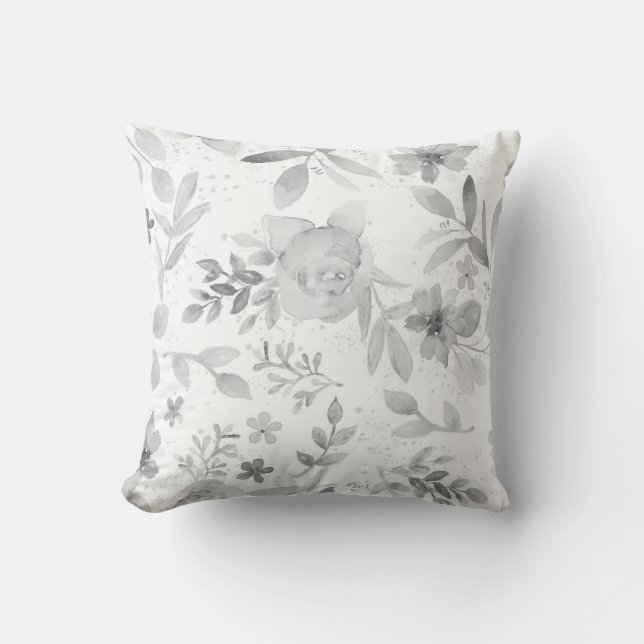 Almohada floral de color gris claro delgado (Anverso)