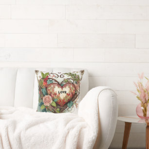 Almohada Floral de Corazón Vintage