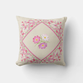 almohada floral de cosmos rosa y blanco