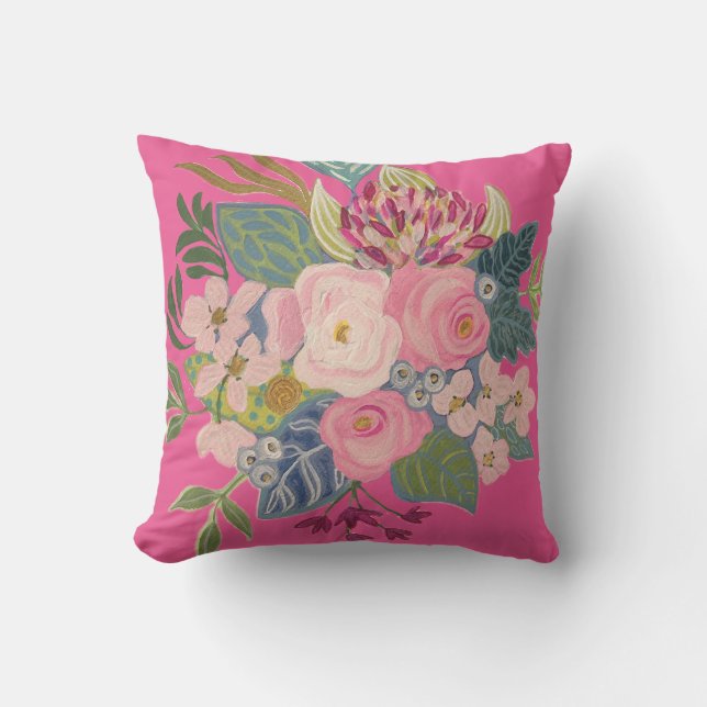 Almohada floral de Drawing Room_Magenta_Bright (Anverso)