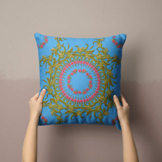 Almohada floral de flores en azul cielo
