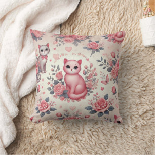 Almohada floral de gato rosa romántico – Acogedora