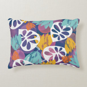 Almohada floral de hojas modernas azul tropical