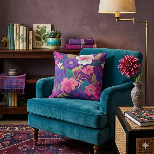 Almohada floral de jardín de medianoche Jewel
