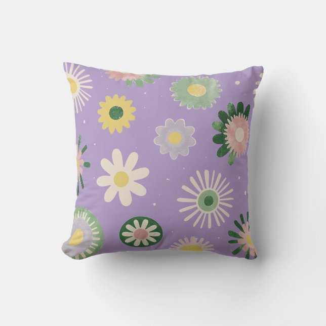 Almohada floral de lavanda Daisy (Anverso)