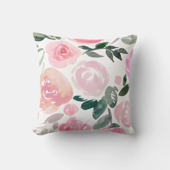 ALMOHADA FLORAL DE LOS ROSAS DE LA ACUARELA DE LA (Anverso)