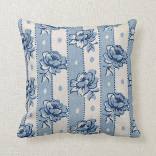 Almohada floral de marfil azul clásica del tema