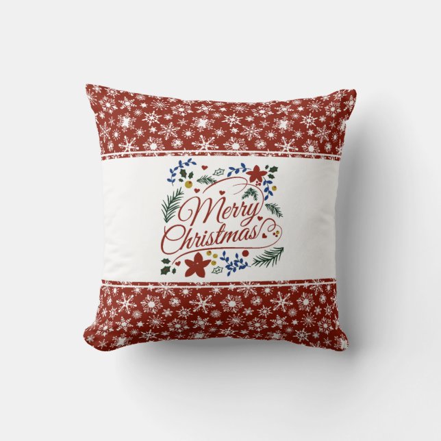 Almohada floral de Navidad alegre (Anverso)