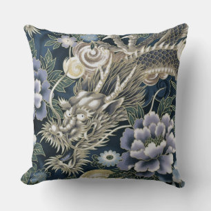 Almohada floral de Patten del dragón asiático