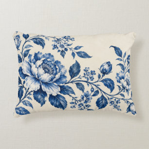 Almohada floral de peonía azul cobalto