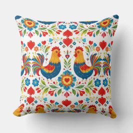 Almohada floral de pollo de arte popular