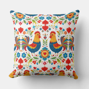 Almohada floral de pollo de arte popular