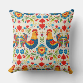 Almohada floral de pollo de arte popular