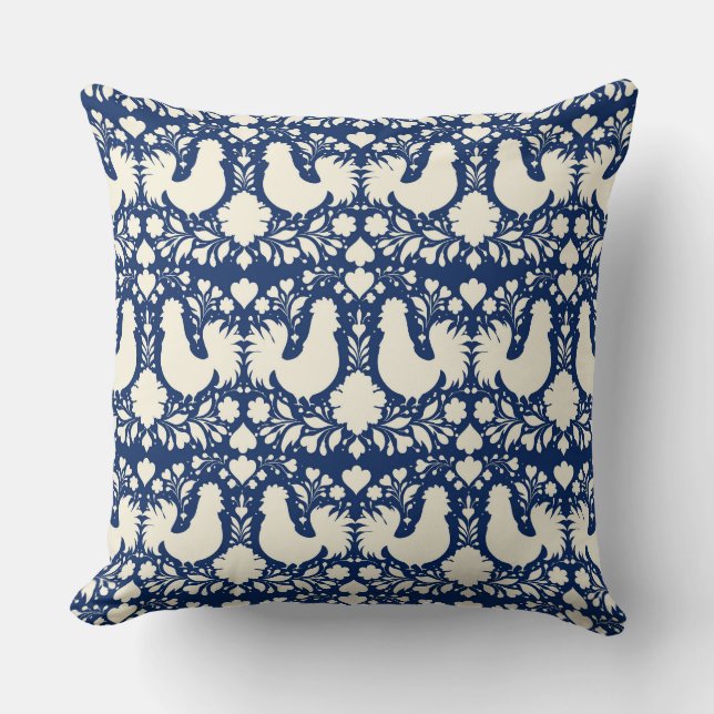 Almohada floral de pollo de arte popular (Anverso)