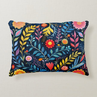 Almohada floral de tapiz azul tribal mexicano de a