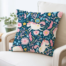 Almohada floral de unicornio, animal caprichoso