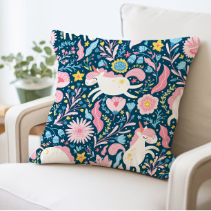 Almohada floral de unicornio, animal caprichoso