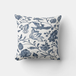 Almohada floral de Woodblock de los azules añiles