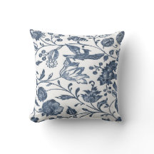Almohada floral de Woodblock de los azules añiles