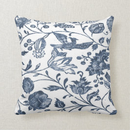 Almohada floral de Woodblock de los azules añiles