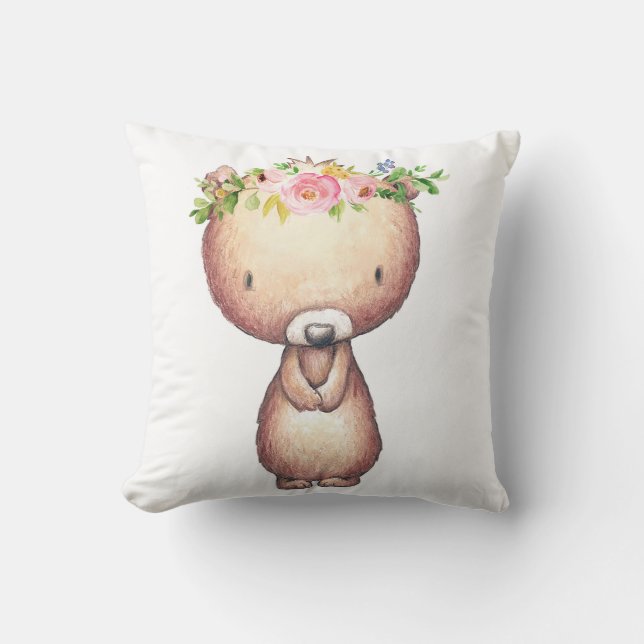 Almohada floral del chica del oso del arbolado de (Anverso)