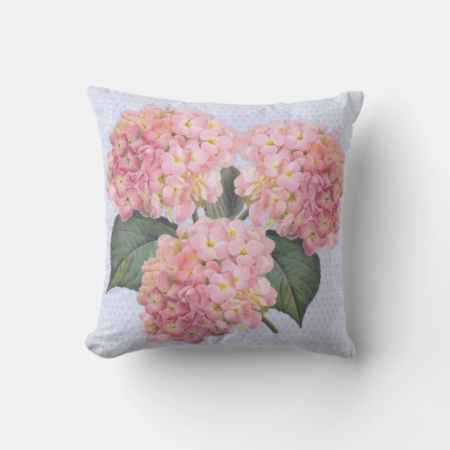 Almohada floral del hydrangea rosado (Anverso)