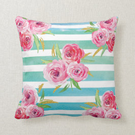 Almohada floral del rosa, de la menta y del oro