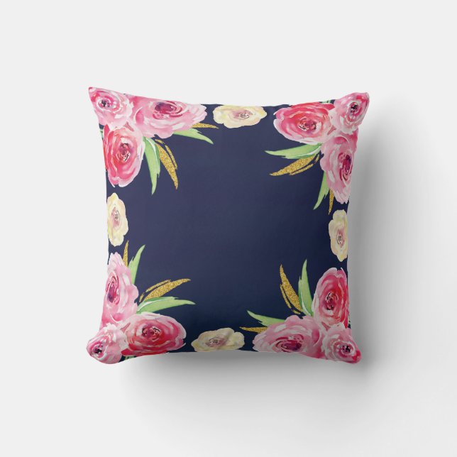 Almohada floral del rosa y de los azules marinos (Anverso)