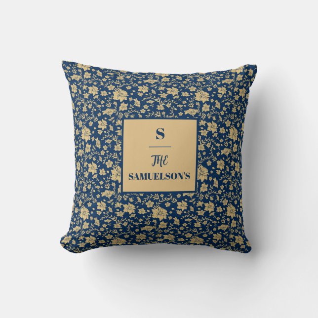 Almohada floral dorada personalizada sobre fondo a (Anverso)