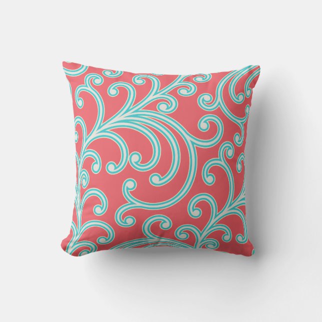 Almohada floral elegante en rojo y turquesa (Anverso)
