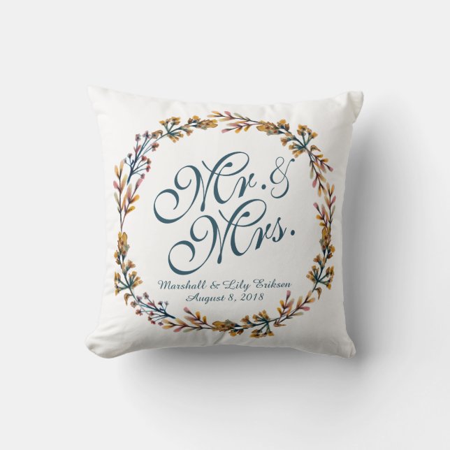 Almohada floral elegante personalizada de la boda (Anverso)