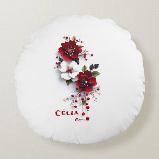 Almohada floral elegante roja y blanca | Flor romá